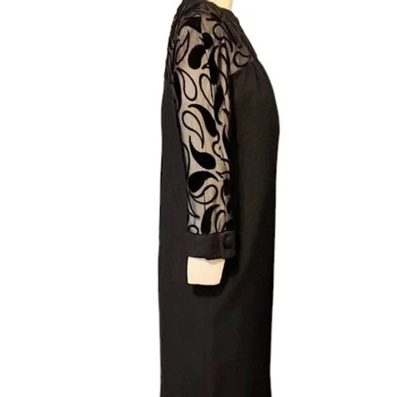 1960s Vintage Black Cocktail Dress With Illusion Top & Black Paisley Designs LBD - Picture 8 of 11